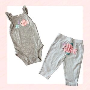 Carter’s Baby Girl 2pc Set 6M Fish Bodysuit & Striped Pants with Fish Print